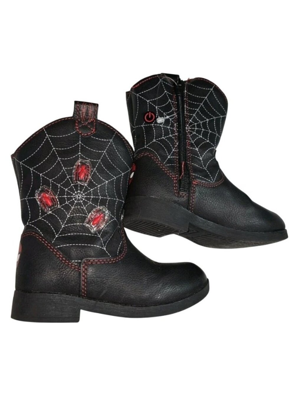 Marvel Spider-Man Kids Black Cowboy Boots W/ Red Spider Web Design Size 8